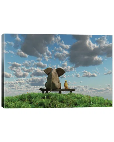 ICANVAS ICANVAS ELEPHANT AND DOG ARE SITTING ON A MEADOW BY MIKE KIEV WALL ART