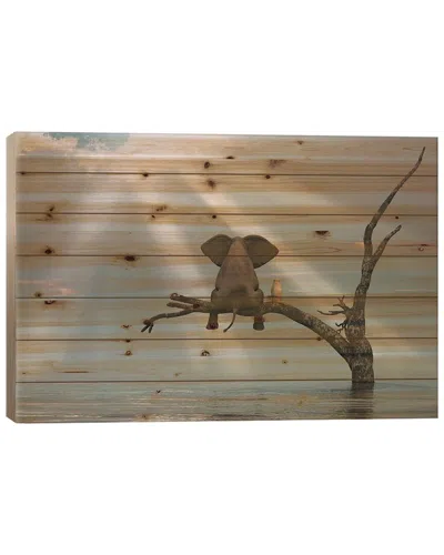 Icanvas Elephant And Dog Are Sitting On A Tree Fleeing A F By Mike Kiev Wall Art In Brown
