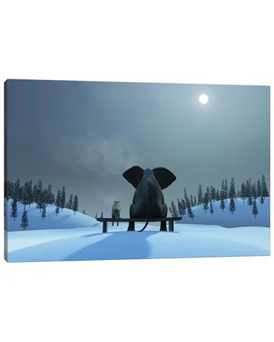 Icanvas Elephant And Dog At Christmas Night Wall Art