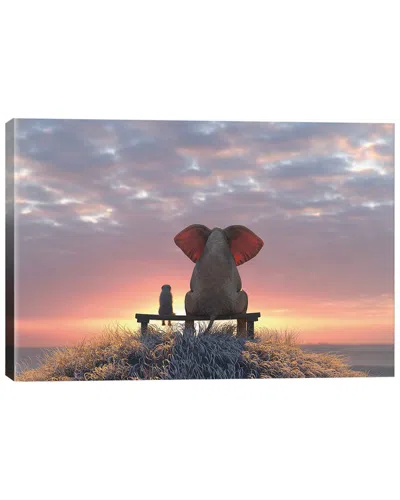 Icanvas Elephant And Dog Watch The Sunrise On The Seashore Wall Art By Mike Kiev
