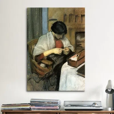 Icanvas 'elisabeth Gerhardt Sewing' By August Macke Painting Print On Canvas In Wrapped Canvas,no Mat