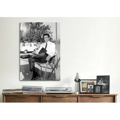Icanvas Elvis Presley Sitted In Business Attire Photographic Print On Canvas In Black;white