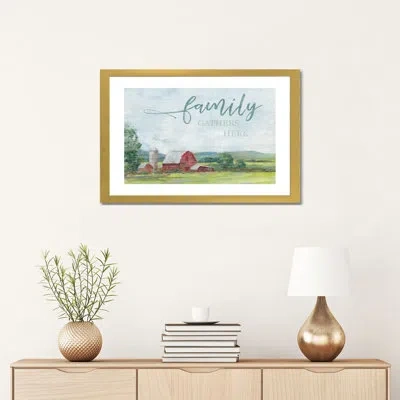 Icanvas Family Gathers Here By Sally Swatland - Textual Art Print In Gold Framed Paper,white
