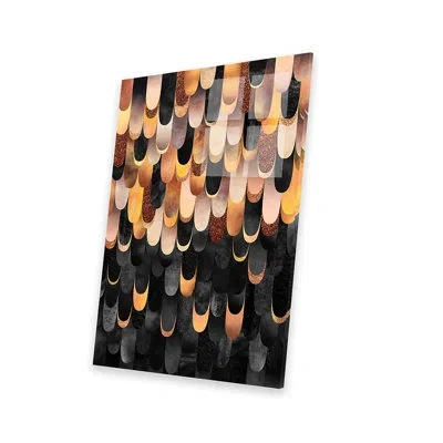 Icanvas Feathered - Copper & Black Print On Acrylic Glass In Black;gray;tan;corn;santa Fe