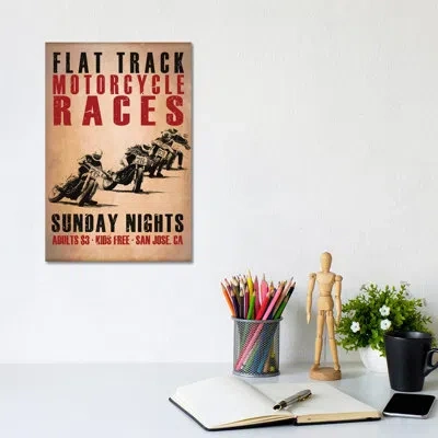 Icanvas Flat Track Racers By Mark Rogan - Graphic Art Print In No Matte,wrapped Canvas