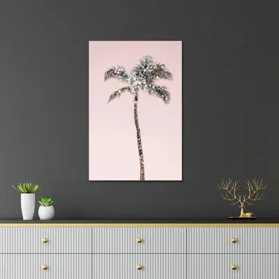 Icanvas Glitter Palm Tree Print On Acrylic Glass In Blue;white;silver;cream;orchid Pink;swam