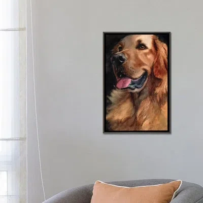 Icanvas Golden Retriever Joy By Rachel Parker - Painting Print In Dark Rustic Wood Framed Canvas,no Matte