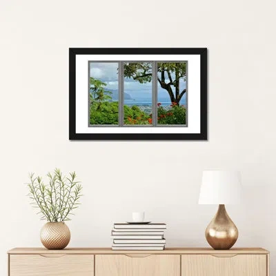 Icanvas Hawaii Window View Photographic Print On Wrapped Canvas In Black Framed Fine Art Paper,white