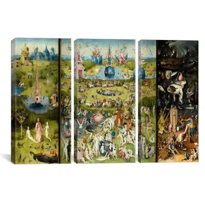 Icanvas Hieronymus Bosch The Garden Of Earthly Delight 3 Piece Painting Print On Wrapped Canvas Set In Black;swamp Green;dingley Green;earls Gr