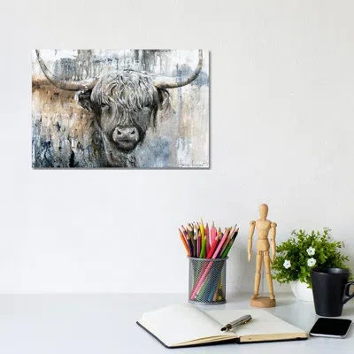 Icanvas Highland Cow Ii- Gallery-wrapped Canvas Giclée In White;gray;silver;grey;olivine