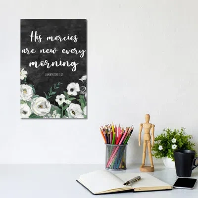 Icanvas His Mercies By Sally Swatland - Textual Art Print In No Mat,wrapped Canvas