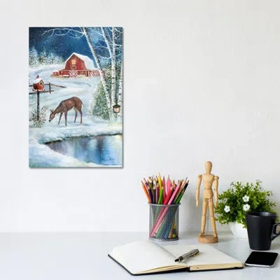 Icanvas Holiday Skating By Ruane Manning - Painting Print In No Matte,wrapped Canvas