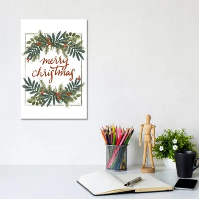 Icanvas Holly Green Merry Christmas - Wall Art Print - Wrapped Canvas In Olivine;spring Leaves;turquoise