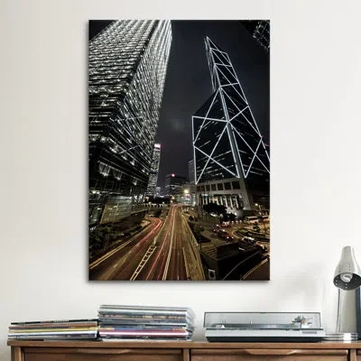 Icanvas Hong Kong Skyscrapers At Night Cityscape Photographic Print On Canvas In Black