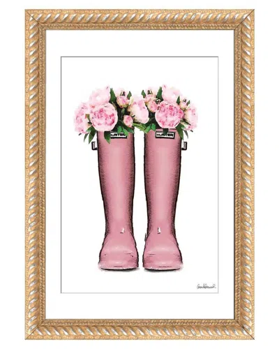 Icanvas Hunter Boots In Pink & Pink Peonies By Amanda Greenwood Wall Art In Brown