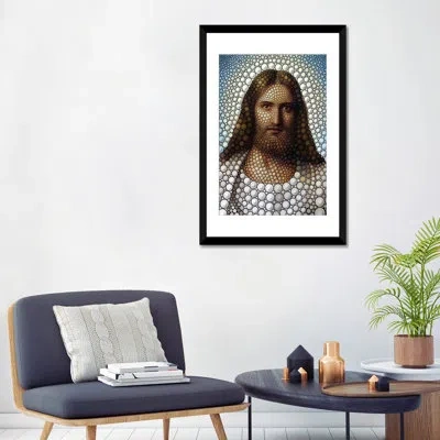 Icanvas 'jesus Christ' By Ben Heine Graphic Art On Wrapped Canvas In Black Framed Fine Art Paper,white