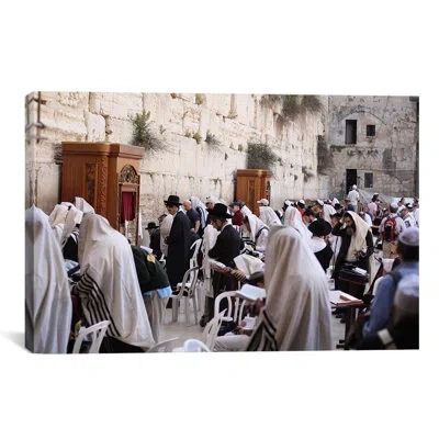 Icanvas Jewish 'praying At The Westren Wall' Photographic Print On Canvas In Brown;white;gray