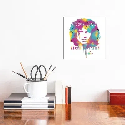 Icanvas Jim Morrison Light My Fire Watercolor - Advertisements Print In No Matte,wrapped Canvas