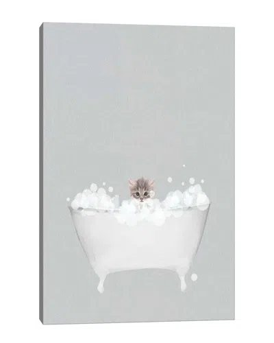 Icanvas Kitten Blue Bath By Leah Straatsma Wall Art In Gray
