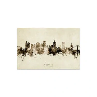 Icanvas Lagos Nigeria Skyline Vintage Print On Acrylic Glass In Blue;white;silver;cream;tan;swamp Green