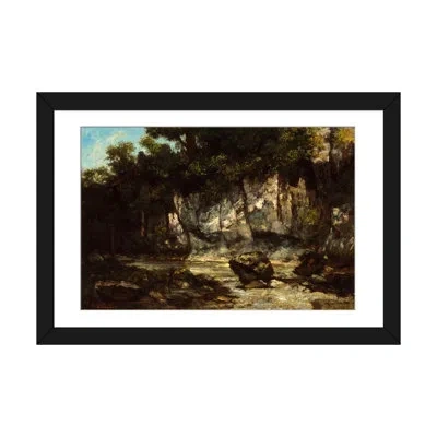 Icanvas 'landscape With Stag' Painting Print Multi-piece Image On Canvas In Black Framed Paper,white