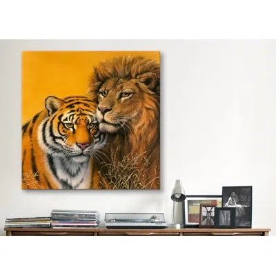 Icanvas "lion And Tiger" By Harro Maass Graphic Art On Canvas In No Mat,wrapped Canvas