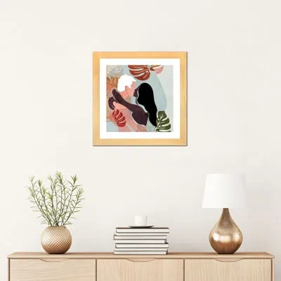 Icanvas Love Hugs By Ana Rut Bré - Graphic Art Print In Beige Wood Framed Paper,white