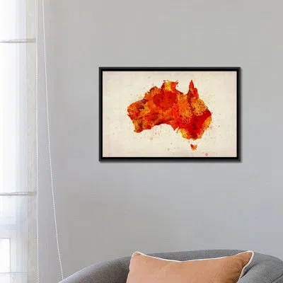 Icanvas Map Of Australia Paint Splashes By Michael Tompsett Graphic Art On Canvas In Red In No Mat,wrapped Canvas