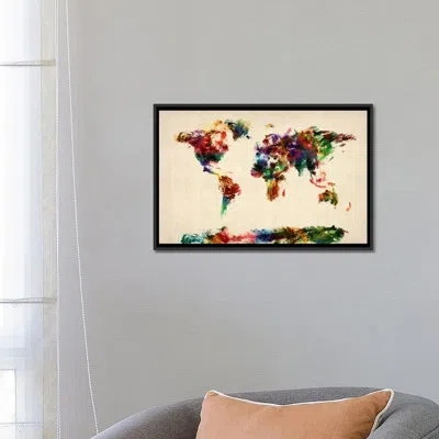 Icanvas 'map Of The World (abstract Painting)' By Michael Tompsett Painting Print On Canvas In Wrapped Canvas,no Mat