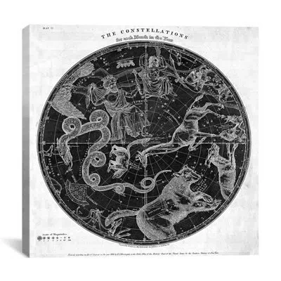 Icanvas Maps And Charts Prints The Stars Constellations Of The Northern Hemisphere (burritt 1856) Graphic Ar In Black