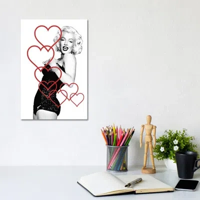 Icanvas Marilyn Monroe Bubble Hearts - Graphic Art Print In Wrapped Canvas,no Matte