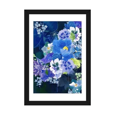Icanvas Midnight Flowers By Darklord Painting Print On Canvas In Black Framed Paper,white