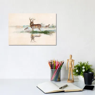 Icanvas Misty Deer By Ruane Manning - Painting Print In No Matte,wrapped Canvas