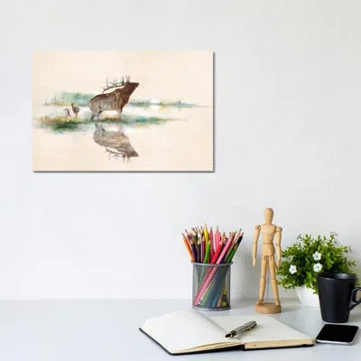 Icanvas Misty Elk By Ruane Manning - Painting Print In No Matte,wrapped Canvas