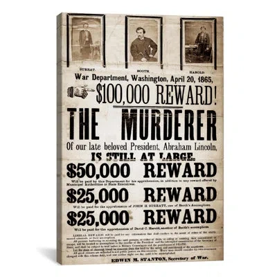 Icanvas Mugshot Dead Or Alive - Murderer Wanted Textual Art On Canvas In Wrapped Canvas,no Mat