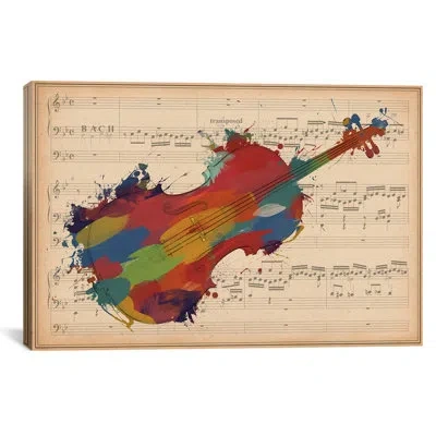 Icanvas Music Instrument Multi-color Cello On Music Sheet #2 Graphic Art On Wrapped Canvas In Red;beige