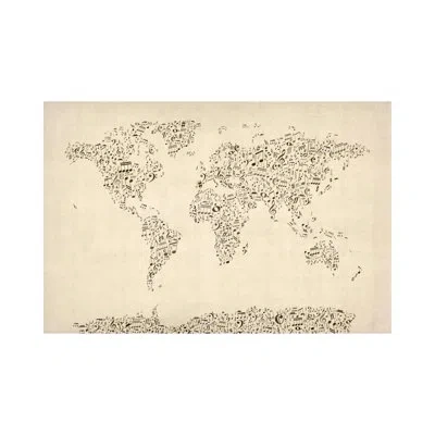 Icanvas 'music Notes Map Of The World' By Michael Thompsett Graphic Art On Canvas In Black;brown;cream
