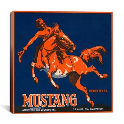 Icanvas Mustang Brand Fruit Vintage Crate Label Vintage Advertisement On Canvas In Blue;orange