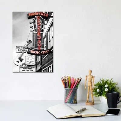 Icanvas Nashville Music City Red By Susanne Kremer - Photograph Print In No Matte,wrapped Canvas