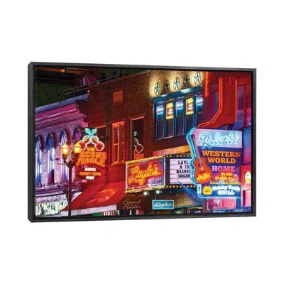 Icanvas Nashville Neon Nights By Susanne Kremer - Photograph Print In Distressed Black Framed Canvas,no Matte