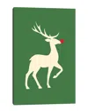 Icanvas Natural Christmas - Rudolph The Red Nosed Reindeer On Green Background Wall Art