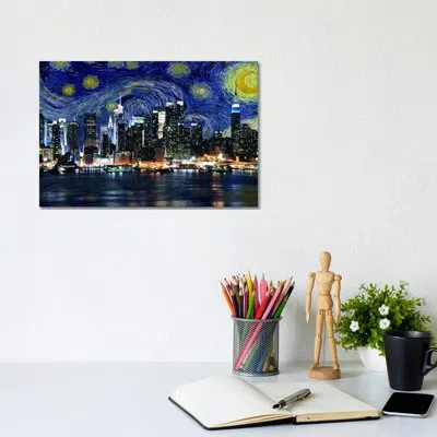 Icanvas New York City, New York Starry Night Skyline - Graphic Art Print In Wrapped Canvas,no Matte