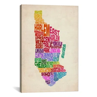 Icanvas 'new York Typographic Map Ii' By Michael Tompsett Textual Art On Canvas In No Mat,wrapped Canvas