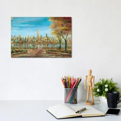 Icanvas New York View By Ruane Manning - Painting Print In No Matte,wrapped Canvas