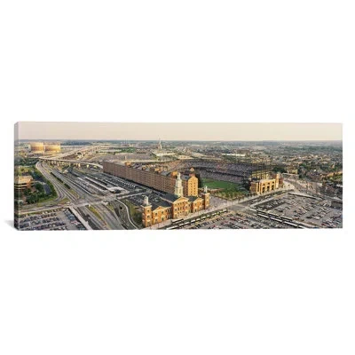 Icanvas Panoramic Aerial View Of A Baseball Stadium In A City, Oriole Park At Camden Yards Photographic Prin In Green;gray