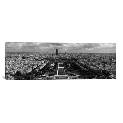 Icanvas Panoramic Aerial View Of A City, Eiffel Tower, Paris, Ile-de-france, France Photographic Print On Ca In Black;white;gray;silver