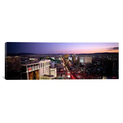 Icanvas Panoramic Aerial View Of A City, Paris Las Vegas, The Las Vegas Strip, Las Vegas, Nevada Photographi In Black;purple