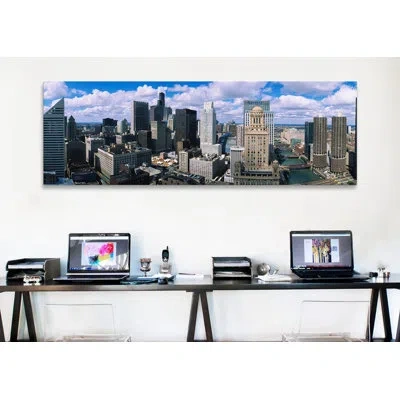 Icanvas Panoramic Aerial View Of A River, Chicago River, Chicago, Illinois Photographic Print On Canvas In Wrapped Canvas