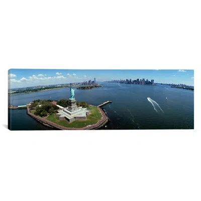 Icanvas Panoramic Aerial View Of A Statue, Statue Of Liberty, New York City, New York State Photographic Pri In Viking Blue;astral Blue;jordy Blue;moody