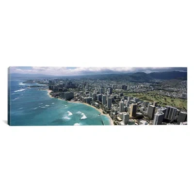 Icanvas Panoramic Aerial View Of Buildings At The Waterfront, Waikiki Beach, Honolulu, Oahu, Hawaii Photogra In Blue;green